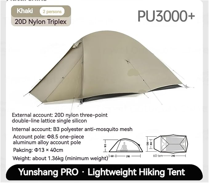 Tent 1/2 Person 20D Nylon Double Layers Ultralight Waterproof Travel Hiking Backpacking Shelter