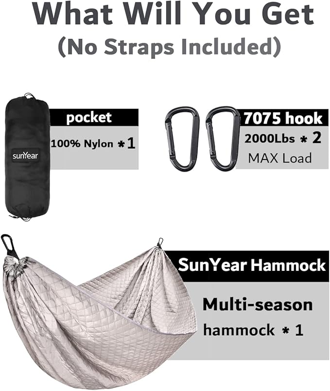 Sunyear Camping Hammock 4 Season Quilted Winter Hammock- Cozy and Durable, Best for Cold Weather