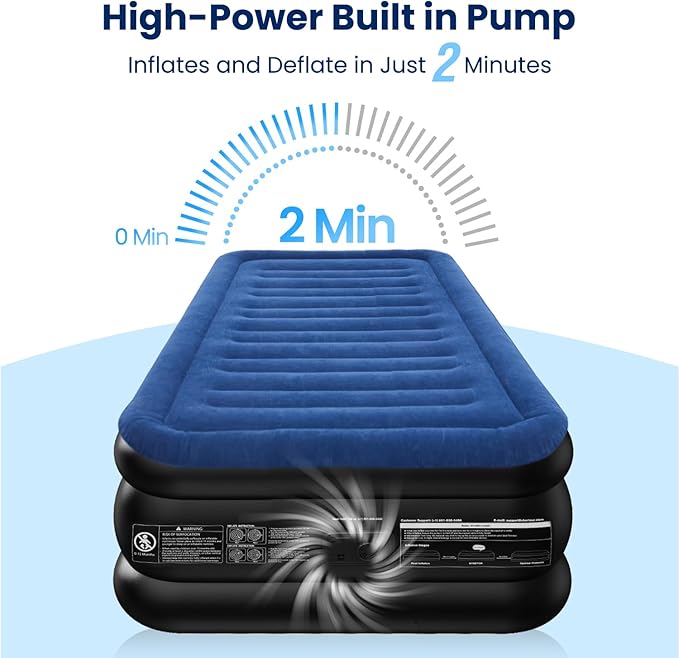 Twin XL Air Mattress with Built in Pump, Upgraded 80" Length, 18" Raised Twin Blow Up Mattress, Multi-Layer Leakproof & Support 500 lbs, 2-Min Fast Inflation Air Bed for Home Camping Guests