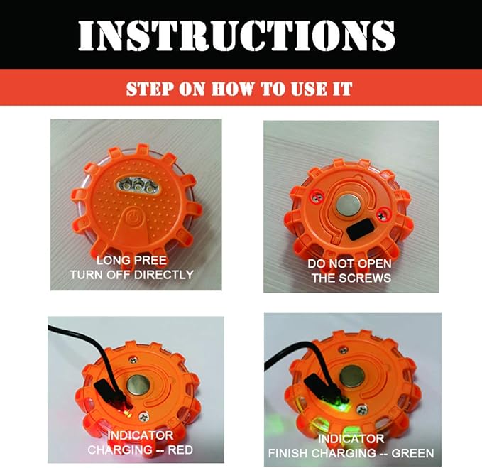 USB Rechargeable LED Road Flares Emergency Lights-Roadside Warning Car Safety Beacon Flashing Disc Flare Kit with Magnetic Base for Vehicles & Boat | 12 Beacon Disc Pack