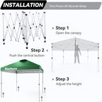 Nazhura 10' x 10' Pop Up Canopy Tent with Sand Weight Bag, Awing for Patio, Freestanding Sun Shelter for Picnic and Camping, One Person Setup, White (Green)