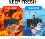 NZ home Insulated Bags for Food Delivery (3XL PRO) Grocery Shopping Cooler Bag, Pizza Delivery, Hot & Cold Catering Tote, Reusable, Foldable & Heavy Duty (4 Pack, Black)