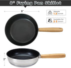 KingCamp 8" Frying Pan Skillet 304 Stainless Steel Nonstick Cookware, Detachable Bamboo Handle with Tote Bag - Use On Open Flame, Charcoal, Wood, Stove or Induction Cooker