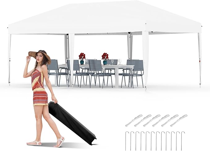 Garvee 10x10 Pop Up Canopy Tent, Heavy Duty Commercial Instant Shelter with One-Person Setup, UPF 50+ Waterproof, 100 Sq Ft Shade for Outdoor Events, Camping, Farmers Market