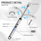 LcFun 3 Pack Electric Candle Lighter Windproof USB Rechargeable Plasma Lighter with LED Battery Display, Flameless Long Arc Lighters for Candle Grill BBQ Camping Stove (Black,Silver,Pink)