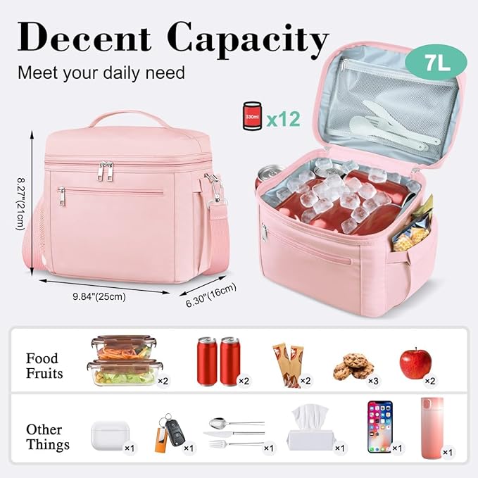 DALINDA Lunch Bag Cooler Bag Lunch Box for Women Men, Insulated Leak Proof LunchBox Lightweight for Picnic,Grocery,Beach,Camping,Travel,Work
