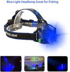 Blue LED Headlamp Flashlight Water Resistant Zoomable 3 Modes Blue Head Lamp for Fishing Hunting Outdoor Activities