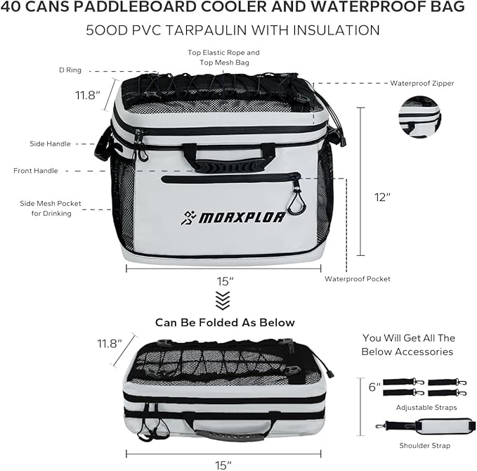 Waterproof PVC Material Paddleboard Cooler Deck Bag,40 cans Sup Deck Cooler Bag,Cooler Bag for Paddleboard,Lunch Box Cooler Insulated Bag,Camping Cooler Bag,Kayak Cooler Bag