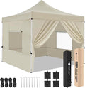 Yesker 10x10 Pop Up Canopy Tent with 4 Sidewalls Portable Folding Outdoor Canopy Easy Setup Gazebo Waterproof Instant Shelter Tent w Wheel Carry Bag sandbag for Events Parties Camping, Khaki Brown