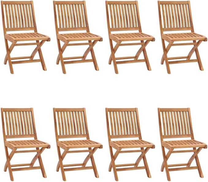 Folding Patio Chairs with Cushions 8 pcs,Portable Camping Chair,Outdoor Lounge Chair,Bistro Table and Chairs outdoor,Garden Chair,Outdoor Dining Chairs,Features 2 Sets of Ropes, Solid Teak Wood
