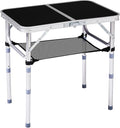 Tri-fold Folding Picnic Table,Outdoor Camping Table Lightweight Portable Aluminum Outdoor Table with Adjustable Heights with Carry Handle,for Outdoor Indoor Hiking Camp BBQ Beach (Black, 2ft)