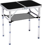 Tri-fold Folding Picnic Table,Outdoor Camping Table Lightweight Portable Aluminum Outdoor Table with Adjustable Heights with Carry Handle,for Outdoor Indoor Hiking Camp BBQ Beach (Black, 2ft)