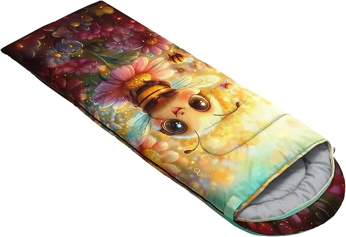 AILONEN Kawaii Panda Sleeping Bags,Lightweight & Waterproof,3 Season Warm & Cool Weather,Dreamy Purple Flower Animal Themed Sleeping Bags for Boys,Girls,Kids,Adults Travelling,Outdoors