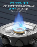 Gonex AeroFlame Dual Burner 20,000 BTUs Propane Camping Stove with Precision Flame Control & Removable Pot Stands, Portable Folding Camp Stove for Camping, Hiking, Patio, BBQ(Black)