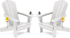 SERWALL Adirondack Chair with Cup Holders - Composite Adirondack Chairs Set of 2 HDPE Outdoor Chairs All Weather Use- White