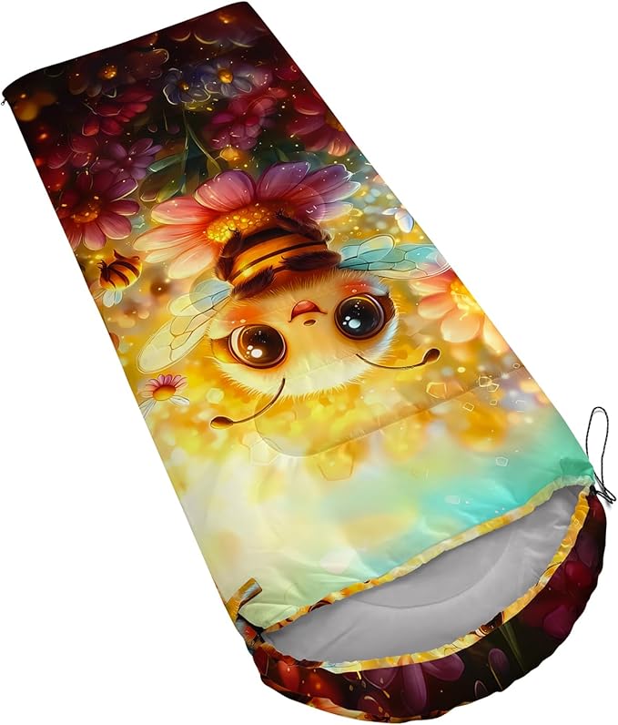 AILONEN Kawaii Panda Sleeping Bags,Lightweight & Waterproof,3 Season Warm & Cool Weather,Dreamy Purple Flower Animal Themed Sleeping Bags for Boys,Girls,Kids,Adults Travelling,Outdoors