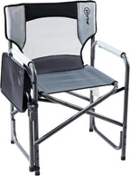 Portal Folding Director Chair with 2-Way Rotating Side Table, Heavy Duty 300 lb Camping Chair with Swivel Tray & Cup Holder, Ergonomic Mesh Back Portable Outdoor Seat for RV, Tailgating & Lawn, Grey