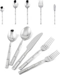 Flatware Serving Set Silverware Set Stainless Steel Cutlery Set Bamboo Pattern Mirror Finished 45 Pieces Party Event Use Wedding Housewarming Gift Service for 8