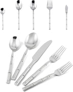 Flatware Serving Set Silverware Set Stainless Steel Cutlery Set Bamboo Pattern Mirror Finished 45 Pieces Party Event Use Wedding Housewarming Gift Service for 8