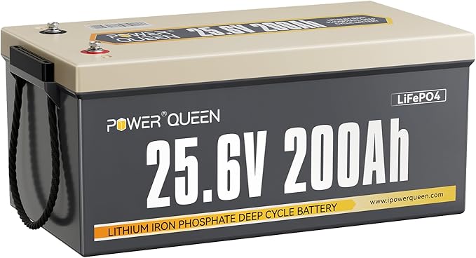 Power Queen 24V 200Ah LiFePO4 Battery, Lithium Battery Built-in 200A BMS, 5.12KWh Deep Cycle Power, 4000 to 15000 Cycles Rechargeable Battery for RV, Camper, Trailer, and Solar Off-Grid System