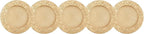 150 Pcs 13 Inch Gold Charger Plates, Bulk PP Wedding Chargers with Floral Reef Design Decorative Round Ruffled Rim Dinner Plates for Wedding Party Event Table Setting Decoration