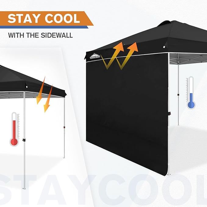 EAGLE PEAK Commercial Canopy 10x10 Pop Up Canopy Tent with 1 Sidewall, Easy Setup Heavy Duty Instant Event Shelter for Vendors & Markets, Outdoor Sun Shade, Black