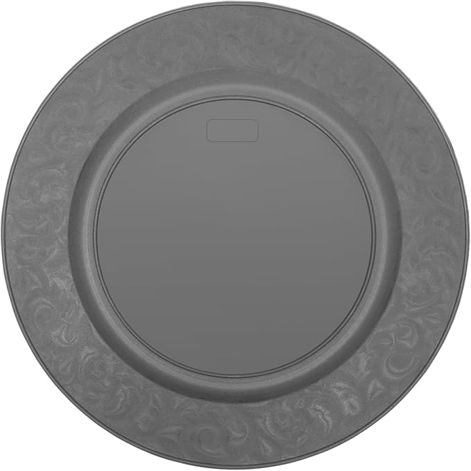 DYRABREST 100 Pcs 13 Inch Silver Charger Plates, Bulk PP Wedding Chargers with Floral Reef Design Decorative Round Ruffled Rim Dinner Plates for Wedding Party Event Table Setting Decoration