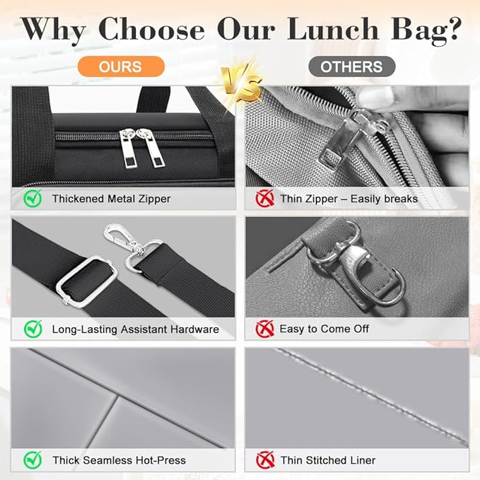 Coobiiya Large Expandable Insulated Lunch Bag Cooler Bag，12-23L Lunch Box for Men Double Deck Leakproof，Heavy Duty LunchBag Cooler Bags for Camping, Travel, Kayaking & Beach