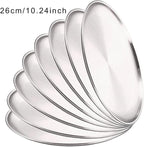 Stainless Steel Plates 8Pcs Metal Dining Dish Stainless Steel Round Plate Shallow Tray BBQ Picnic Camping Food Container Tableware Set(26cm Silver)
