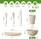 36-Piece Reusable Wheat Straw Dinnerware Sets for 6, Farielyn-X Unbreakable Reusable Set Kitchen Cups, Plates, Bowls Sets & Cultery Dishwasher Microwave Safe - Patio, Outdoors, RV, Camping Dishes