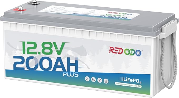 Redodo 200Ah LiFePO4 Battery, 12V Lithium Battery with 200A BMS, 2560W, Up to 15000 Deep Cycles Battery, Ideal Replacement of AGM Batteries For RVs, Solar Systems, UPS, Off Grid, Marine