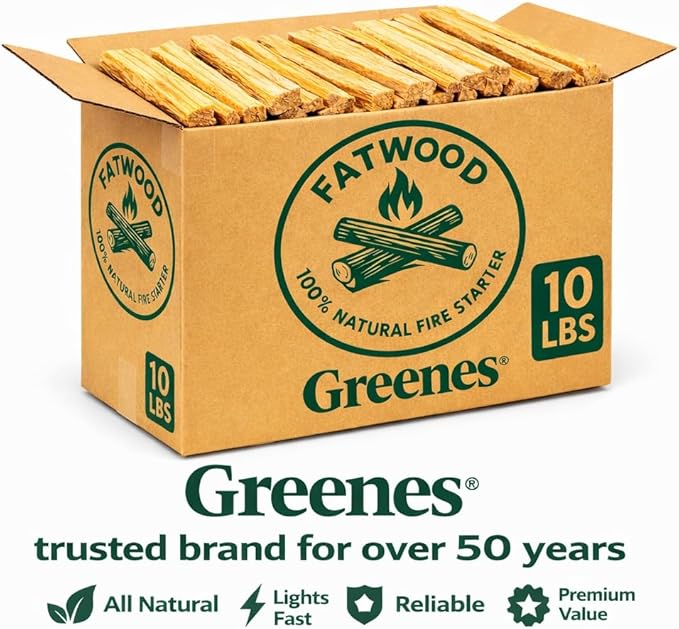 Greenes Fence Fatwood Fire Starter – 10 LB Box – 100% Natural Pine Resin Kindling – Chemical-Free All-Weather Fire Starting Sticks for Fireplaces, Campfires, Wood Stoves & Grills