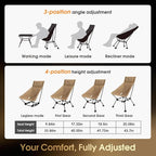 MOON LENCE Oversized High Back Camping Chair for Adults, Height Adjustable Folding Chair with 400 lbs Capacity, Hidden Pillow Pocket and Wide Seat for Camping, Base Camp, Fishing, Overlanding, Khaki