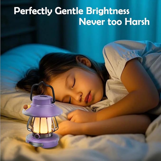 Kids Lantern with 3 Color Light & USB-C Rechargeable, Dimmable Camping Night Light for Children, Safe & Durable ABS Plastic Toddler Flashlight for Bedroom, Tent, Emergency (Purple)