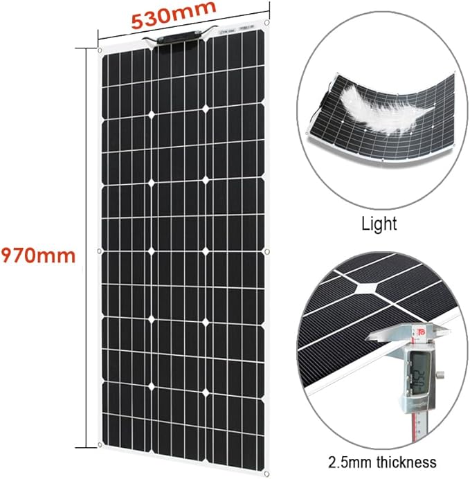 500W Flexible Solar Panels 5x100W 12V Monocrystalline Cell for Battery Charge Marine RV Trailer Boat Cabin Van Car Uneven Surfaces