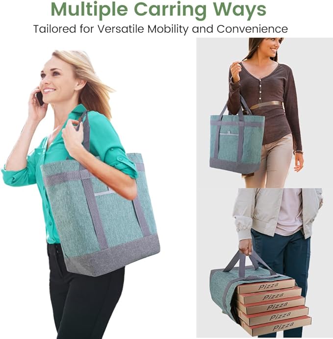 mosago Professional Insulated Food Delivery Bag, Large 39L Commercial Catering Tote for Pizza & Grocery, 3-Layer Thermal Leak-Resistant Shopping Bag, Heavy Duty Green Cationic Fabric, Collapsible