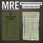 MRE (Meal-Ready-to-Eat) | Single Serving Entree | Emergency Meals | Survival Food | Fresh Dates | Long Shelf Life | Made in USA (6-Pack, Mexican Rice and Beans)