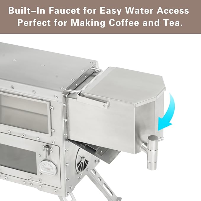 Hori 5 3L Tent Stove Water Tank, 304 Stainless Steel Side-Mount Hot Water Boiler with Spout, Compatible with Hori 5,Not for Hori 5 Max