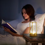 Portable Table Lamp for Outdoor Indoor: Cordless Rechargeable Desk Lamp with 3 Color Stepless Dimmable - Metal Battery Operated Lantern Light for Bedroom/Bar/Coffee Shop/Camping (Gold (Bubble))