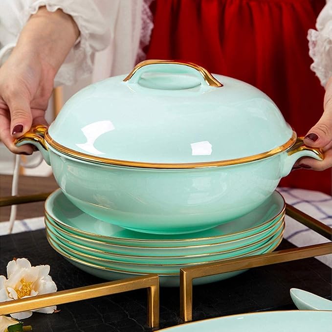 Dinnerware Sets Dish Set Bone China Porcelain dinnerware Set, European-Style Phnom Penh Bone China Tableware Set Bowls and Plates Dinner Set Service for 4-10 (65pieces)