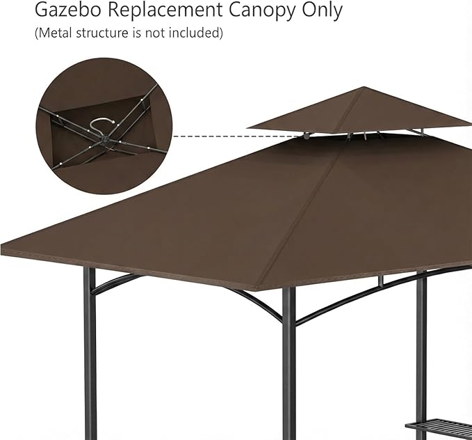 Grill Gazebo Replacement Canopy Top Only - 5' x 8' Outdoor BBQ Gazebo Canopy Roof, Waterproof Double Tiered Shelter Cover Fit for Model L-GG001PST-F (Coffee, 5x8)