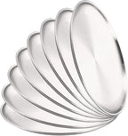 Stainless Steel Plates 8Pcs Metal Dining Dish Stainless Steel Round Plate Shallow Tray BBQ Picnic Camping Food Container Tableware Set(26cm Silver)