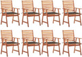 Patio Dining Chairs 8 pcs,Lawn Chair,Camping Chair,Garden Chair,Featuring Slatted Design,Waterproof Cushion,Each Cushion Features 2 Sets of Ropes, with Cushions Solid Acacia Wood
