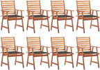 Patio Dining Chairs 8 pcs,Lawn Chair,Camping Chair,Garden Chair,Featuring Slatted Design,Waterproof Cushion,Each Cushion Features 2 Sets of Ropes, with Cushions Solid Acacia Wood
