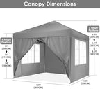 COBIZI Canopy 10x10 Pop Up Canopy Tent with 4 Sidewalls Party Tents for Parties Weddings Backyard Waterproof Canopy Outdoor Commercial Canopy Event Tent with Stakes, Ropes, Grey