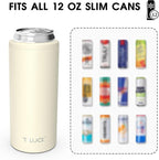 TILUCK Skinny Can Cooler for Slim Beer & Hard Seltzer, Stainless Steel, Doucle-Walled Stainless Steel Insulated Slim Cans, Standard 12 oz (Frosted Beige)
