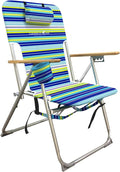 CARIBBEAN JOE Folding Beach Chair, 4 Position Portable Backpack Foldable Camping Chair with Headrest, Cup Holder, and Wooden Armrests
