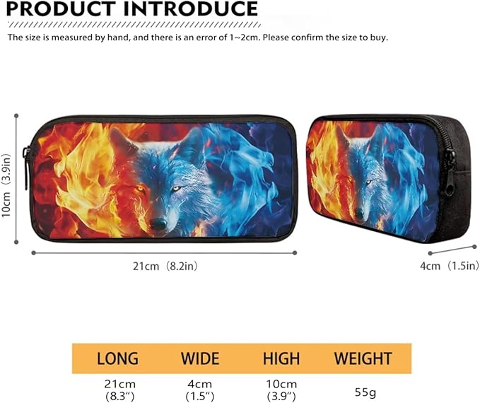 Fire and Wolf Pattern 3 PCS Backpack with Portable Lunch Box and Sturdy Pencil Case, School 3 Set Boys School Book Bag for Travelling Camping Picnic Activities