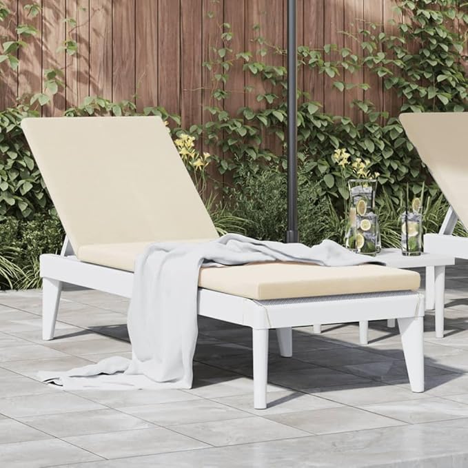 Sun Lounger with Cushion White 73.2"x23.6"x11.4" PPoutdoor Lounge Chairs Camping Chairs Tanning Chair Recliner chairSuitable for Gardens, courtyards