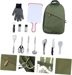 Portable Camping Cookware Set with Storage Bag Outdoor Tableware Kit for Hiking Picnics Includes Utensils and Cookware for Camping Supplies Olive Green